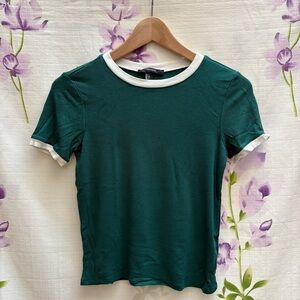 Forever 21 Green White Trim Crew Neck T Shirt